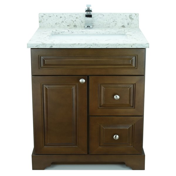 LUKX Bold Damian 36-in Brown Single Sink Bathroom Vanity with Milky Way Quartz Top