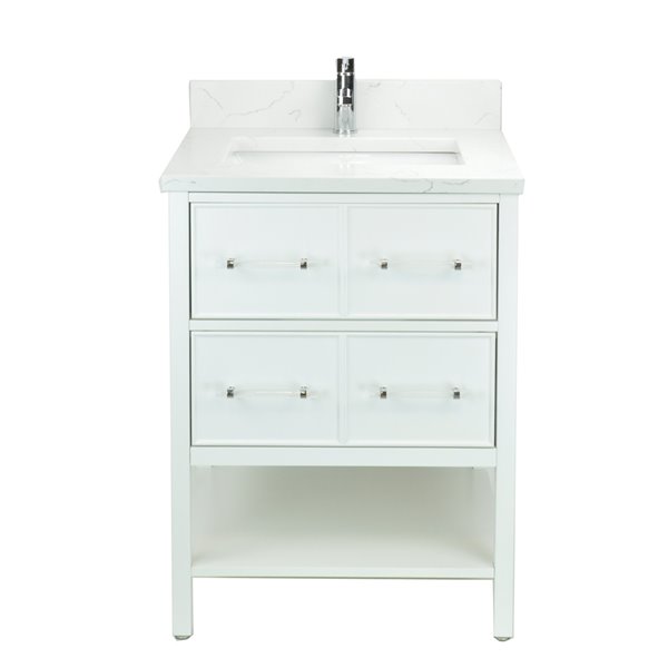 LUKX Bold Gemma 24-in White Single Sink Bathroom Vanity with Carrara Quartz Top