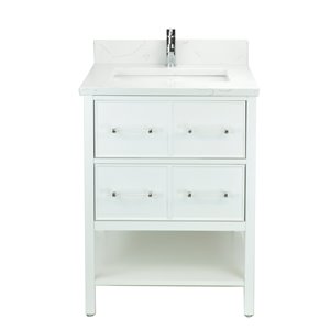 LUKX Bold Gemma 24-in White Single Sink Bathroom Vanity with Carrara Quartz Top