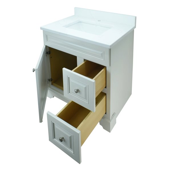 LUKX Bold Damian 30-in Antique White Single Sink Bathroom Vanity with Classic White Quartz Top