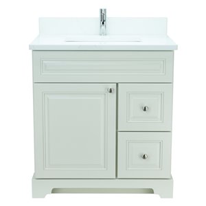 LUKX Bold Damian 30-in Antique White Single Sink Bathroom Vanity with Classic White Quartz Top