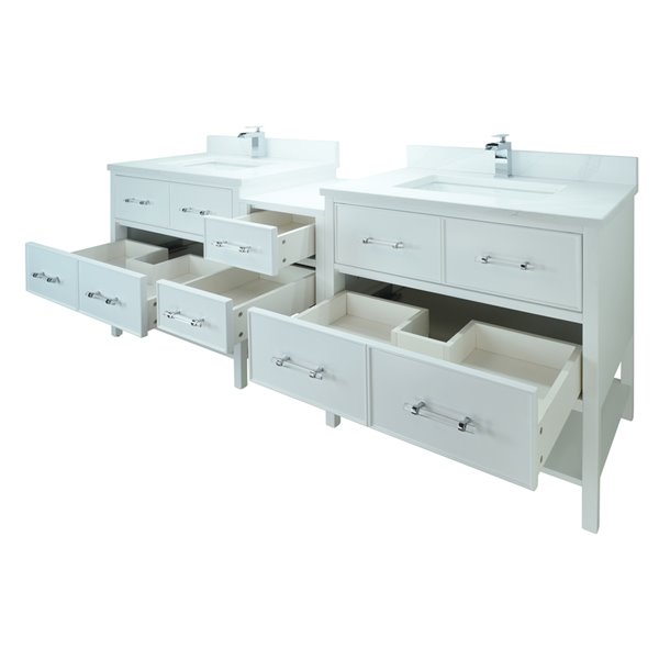 LUKX Bold Gemma 86-in White Double Sink Bathroom Vanity with Classic White Quartz Top