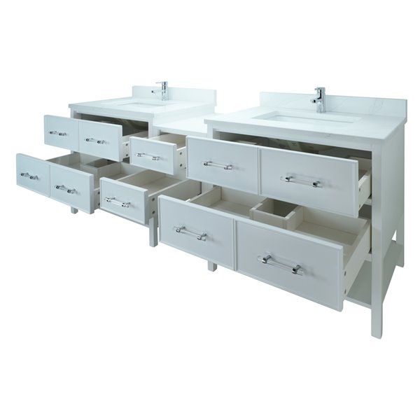 LUKX Bold Gemma 86-in White Double Sink Bathroom Vanity with Classic White Quartz Top