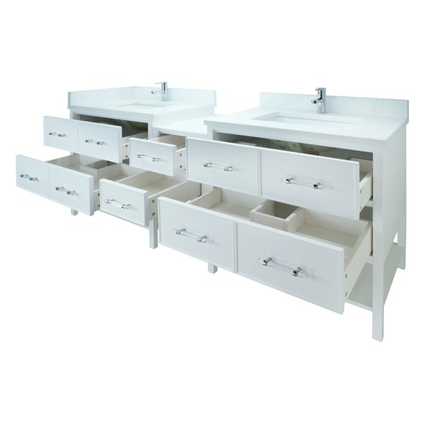 LUKX Bold Gemma 86-in White Double Sink Bathroom Vanity with Classic White Quartz Top