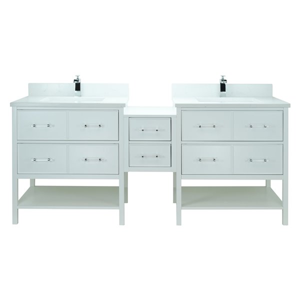 LUKX Bold Gemma 86-in White Double Sink Bathroom Vanity with Classic White Quartz Top