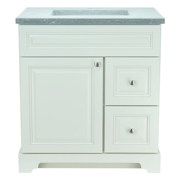 LUKX Bold Damian 30-in Antique White Single Sink Bathroom Vanity with Concrete Grey Quartz Top