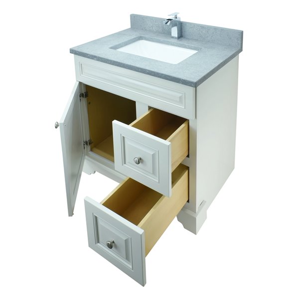 LUKX Bold Damian 30-in Antique White Single Sink Bathroom Vanity with Concrete Grey Quartz Top