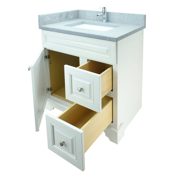 LUKX Bold Damian 30-in Antique White Single Sink Bathroom Vanity with Concrete Grey Quartz Top