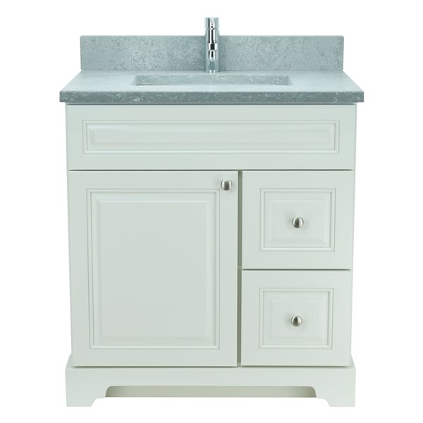 LUKX Bold Damian 30-in Antique White Single Sink Bathroom Vanity with Concrete Grey Quartz Top