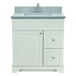 LUKX Bold Damian 30-in Antique White Single Sink Bathroom Vanity with Concrete Grey Quartz Top