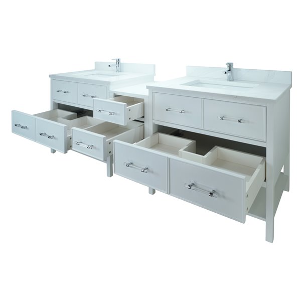 LUKX Bold Gemma 62-in White Double Sink Bathroom Vanity with Classic White Quartz Top