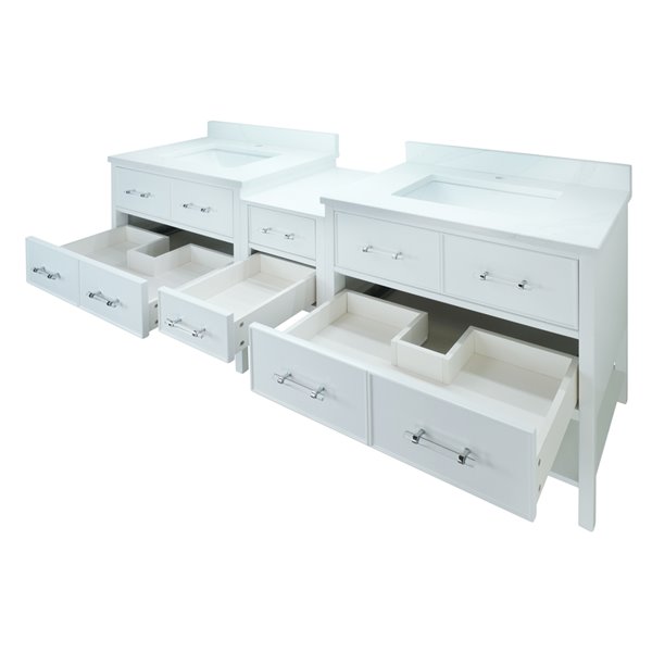 LUKX Bold Gemma 62-in White Double Sink Bathroom Vanity with Classic White Quartz Top