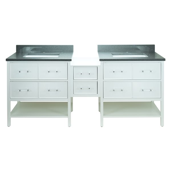 Lukx Bold Gemma 74-in White Double Sink Bathroom Vanity With Crystal Grey Quartz Top