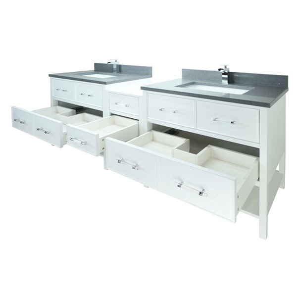 Lukx Bold Gemma 74-in White Double Sink Bathroom Vanity With Crystal Grey Quartz Top