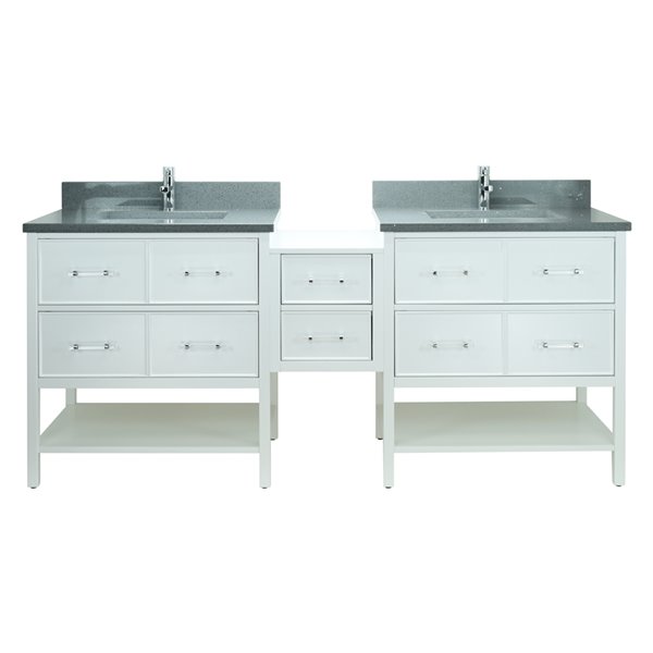 Lukx Bold Gemma 74-in White Double Sink Bathroom Vanity With Crystal Grey Quartz Top