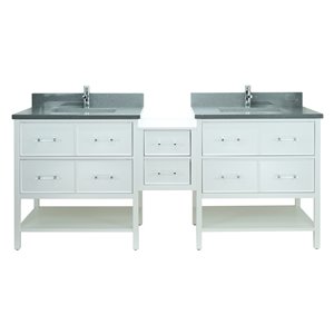 Lukx Bold Gemma 74-in White Double Sink Bathroom Vanity With Crystal Grey Quartz Top