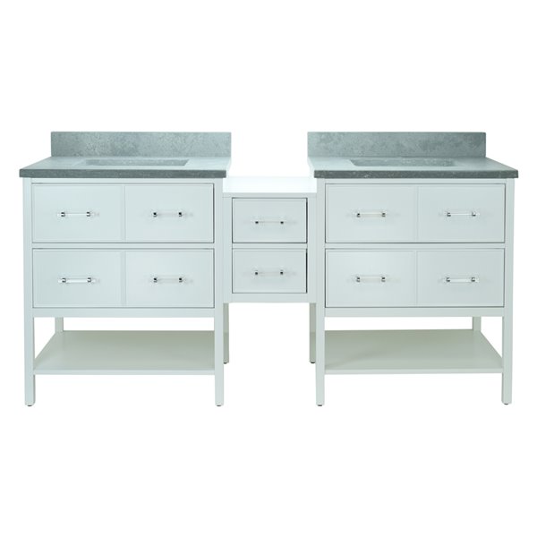 LUKX Bold Gemma 74-in White Double Sink Bathroom Vanity with Concrete Grey Quartz Top