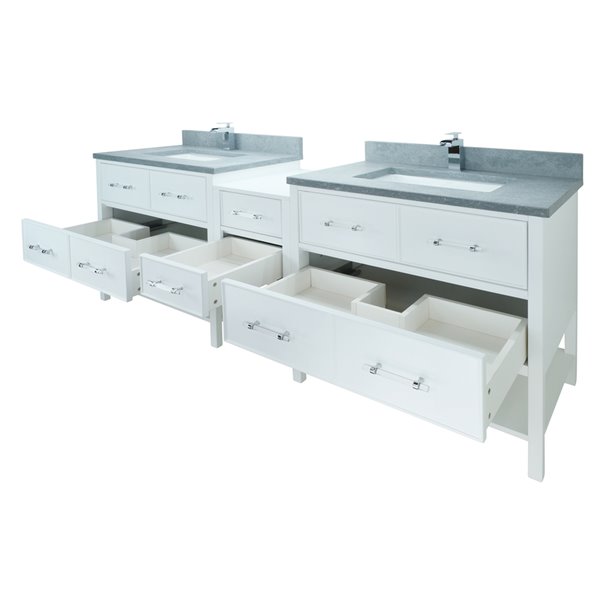 LUKX Bold Gemma 74-in White Double Sink Bathroom Vanity with Concrete Grey Quartz Top