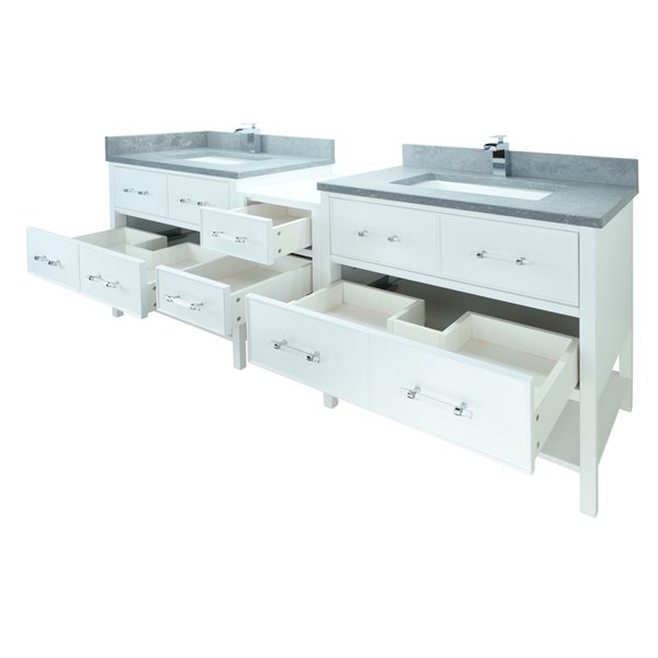 LUKX Bold Gemma 74-in White Double Sink Bathroom Vanity with Concrete Grey Quartz Top