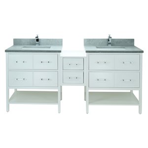 LUKX Bold Gemma 74-in White Double Sink Bathroom Vanity with Concrete Grey Quartz Top