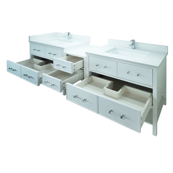 LUKX Bold Gemma 86-in White Double Sink Bathroom Vanity with Carrara White Quartz Top