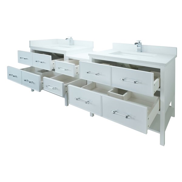 LUKX Bold Gemma 86-in White Double Sink Bathroom Vanity with Carrara White Quartz Top