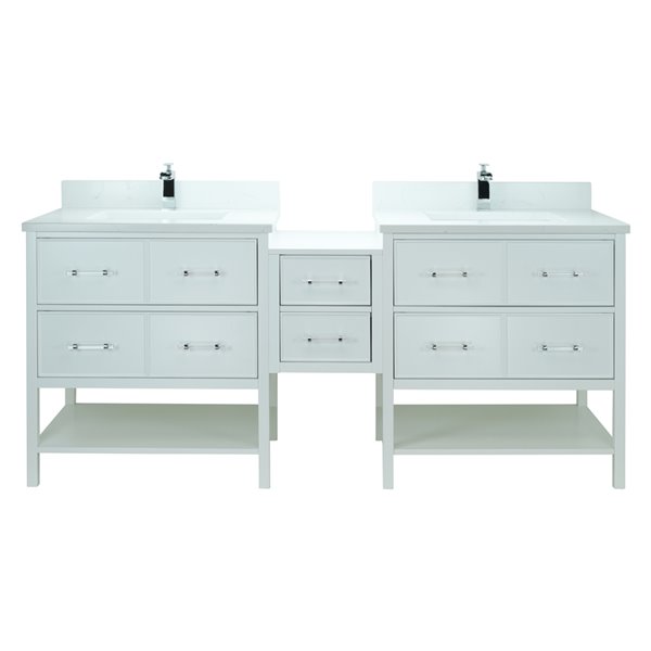 LUKX Bold Gemma 86-in White Double Sink Bathroom Vanity with Carrara White Quartz Top