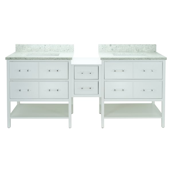 Lukx Bold Gemma 62-in White Double Sink Bathroom Vanity With Topaz Quartz Top