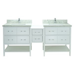 Lukx Bold Gemma 62-in White Double Sink Bathroom Vanity With Topaz Quartz Top