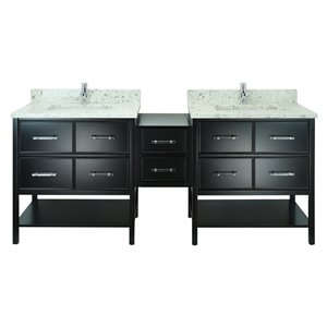 Lukx Bold Gemma 74-in Black Double Sink Bathroom Vanity With Milky Way Quartz Top