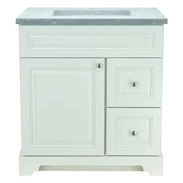 LUKX Bold Damian 36-in Antique White Single Sink Bathroom Vanity with Concrete Grey Quartz Top