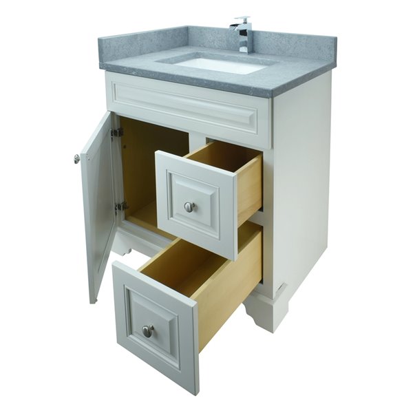 LUKX Bold Damian 36-in Antique White Single Sink Bathroom Vanity with Concrete Grey Quartz Top