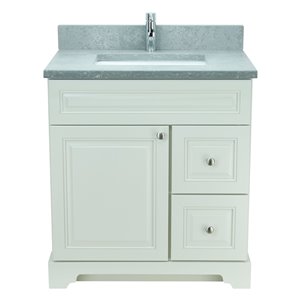 LUKX Bold Damian 36-in Antique White Single Sink Bathroom Vanity with Concrete Grey Quartz Top