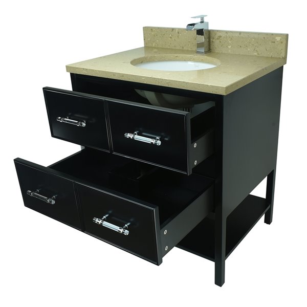 Lukx Bold Gemma 30-in Black Single Sink Bathroom Vanity With Royal Brown Quartz Top