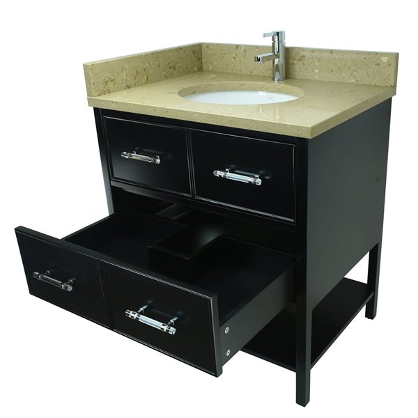 Lukx Bold Gemma 30-in Black Single Sink Bathroom Vanity With Royal Brown Quartz Top