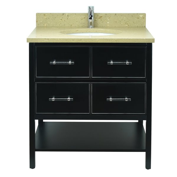 Lukx Bold Gemma 30-in Black Single Sink Bathroom Vanity With Royal Brown Quartz Top