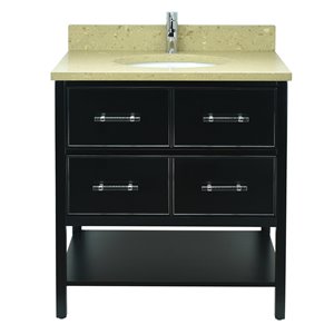 Lukx Bold Gemma 30-in Black Single Sink Bathroom Vanity With Royal Brown Quartz Top