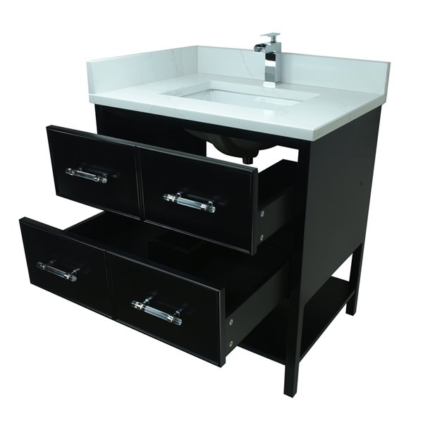 LUKX Bold Gemma 30-in Black Single Sink Bathroom Vanity with Classic White Quartz Top