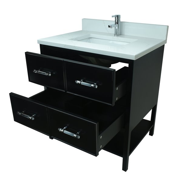 LUKX Bold Gemma 30-in Black Single Sink Bathroom Vanity with Classic White Quartz Top