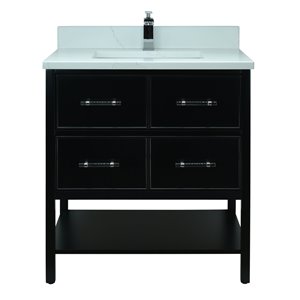 LUKX Bold Gemma 30-in Black Single Sink Bathroom Vanity with Classic White Quartz Top