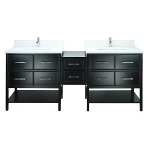 LUKX Bold Gemma 74-in Black Double Sink Bathroom Vanity with Classic White Quartz Top