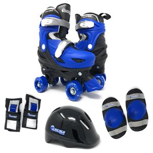 Chicago Skates Kids Adjustable Quad Rollerblades With Bundle, Blue, Size J10-J13