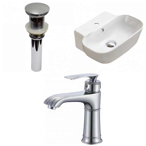 American Imaginations White Rectangular Ceramic Wall-Mount Bathroom Sink Chrome Faucet and Overflow Drain (12.2-in x 16.34-in)