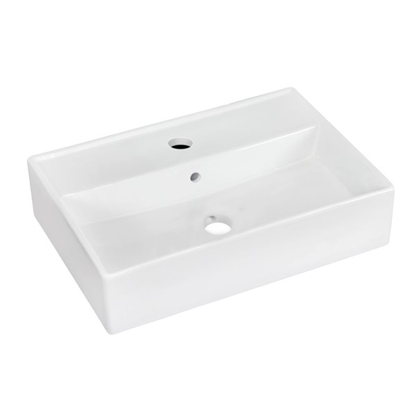 American Imaginations White Rectangular Wall-Mount Ceramic Bathroom Sink Chrome Faucet and Overflow Drain (13.75-in x 19.75-in)