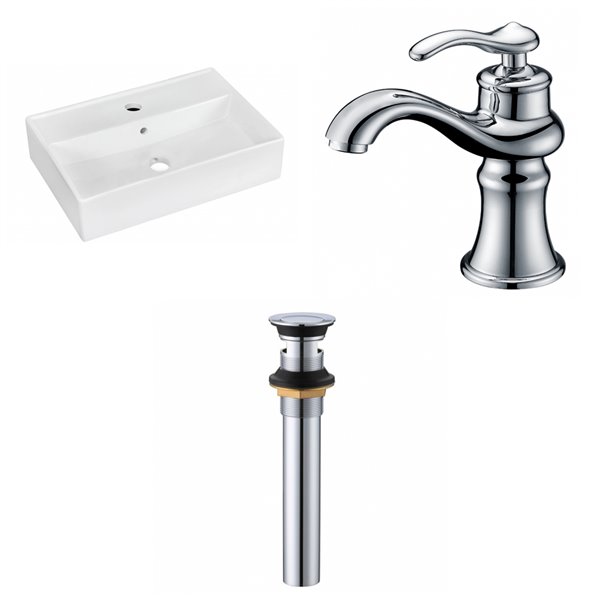 American Imaginations White Rectangular Wall-Mount Ceramic Bathroom Sink Chrome Faucet and Overflow Drain (13.75-in x 19.75-in)