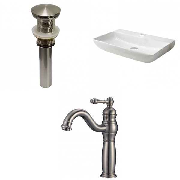 American Imaginations White Ceramic Vessel Rectangular Bathroom Sink Brushed Nickel Faucet and Drain Included (18.3-in x 28-in)