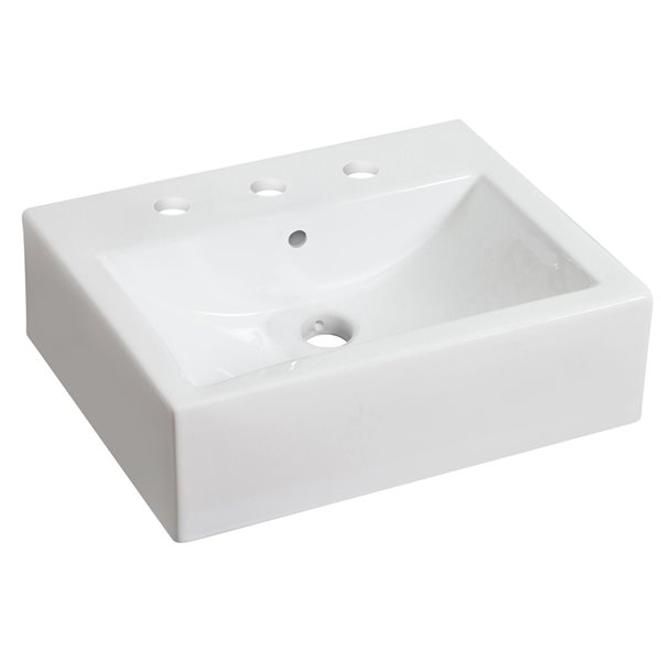 American Imaginations Ceramic White Vessel Rectangular Bathroom Sink Chrome Faucet and Overflow Drain (16.25-in x 20.25-in)