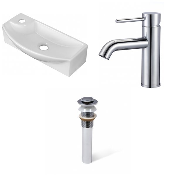 American Imaginations Ceramic Wall-Mount Rectangular White Bathroom Sink Brushed Chrome Faucet and Drain (8.75-in x 17.75-in)