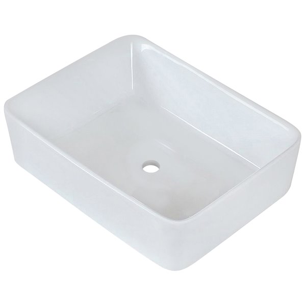 American Imaginations Vessel White Ceramic Rectangular Bathroom Sink Brushed Chrome Faucet and Drain (14.75-in x 18.75-in)