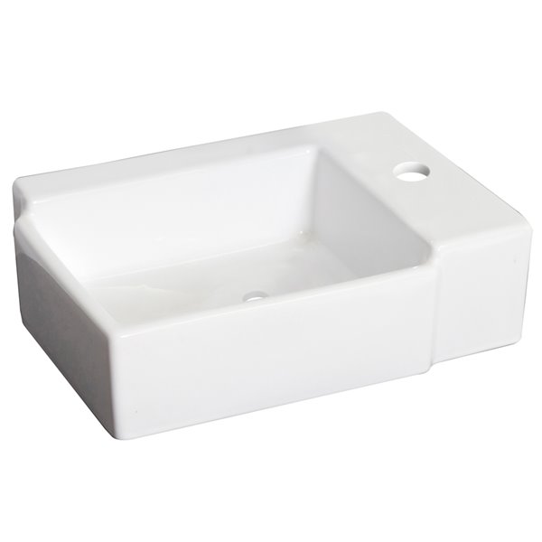 American Imaginations White Ceramic Vessel Rectangular Bathroom Sink with Brushed Chrome Drain and Faucet (11.75-in x 16.25-in)